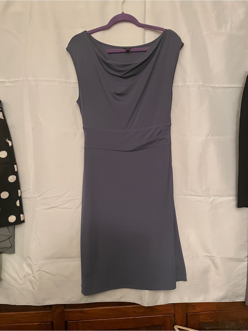 Ann Taylor 8 Elegant Slate Blue Cowl Neck Women’s Dress Classic